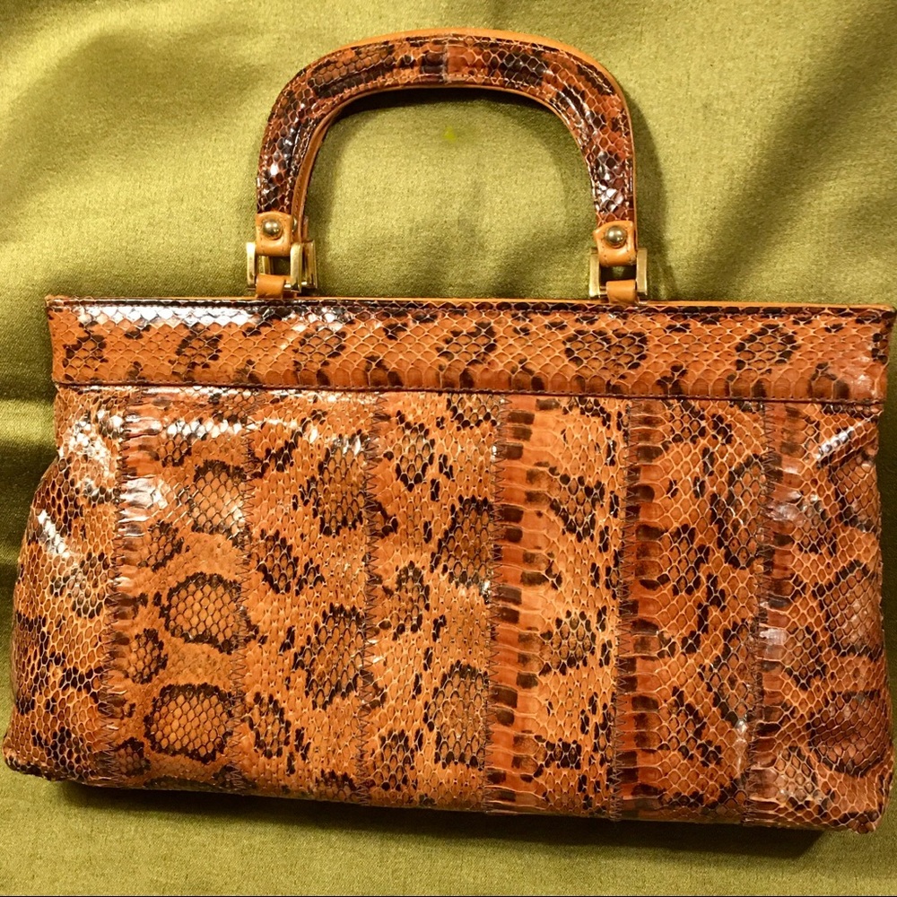 VINTAGE 1970s MASTERCRAFT LEATHER SNAKESKIN BAG ❤️ - Picture 3 of 9